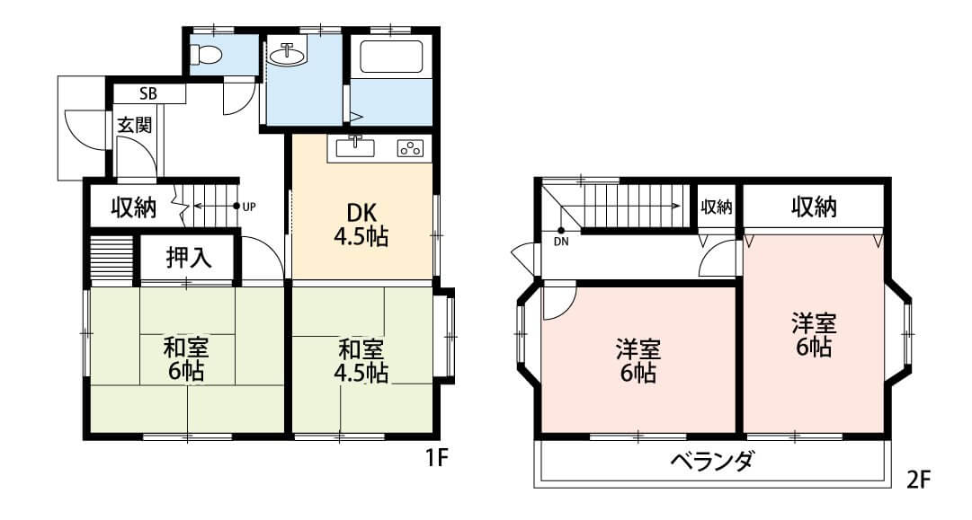 間取図 ファミリーにおすすめの4DK。水まわりが集約された家事動線の良い設計です。