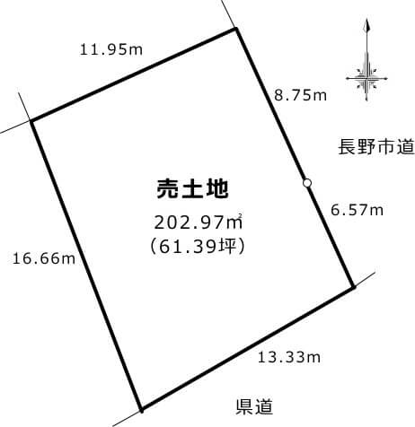 地形図 約61坪のゆとりの敷地です。お庭や駐車スペースもご検討いただけます。