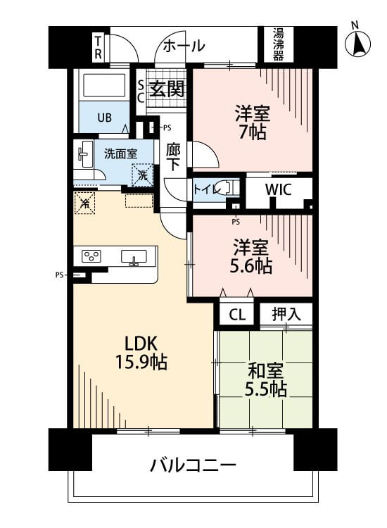 南向きにつき陽当り良好の3LDKです。