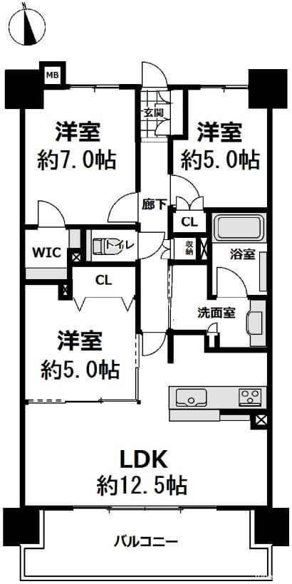 ご家族でのご入居も安心な3LDKです。